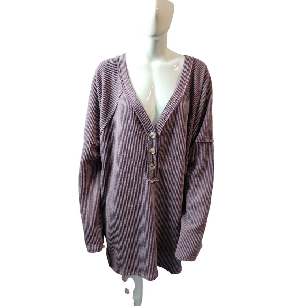 Andree‎ Waffle Knit Womens size 3X Ribbed Slouch Oversized Slouch Comfy Top